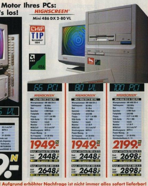Ausschnitte aus dem Vobis-Prospekt von Februar 1995