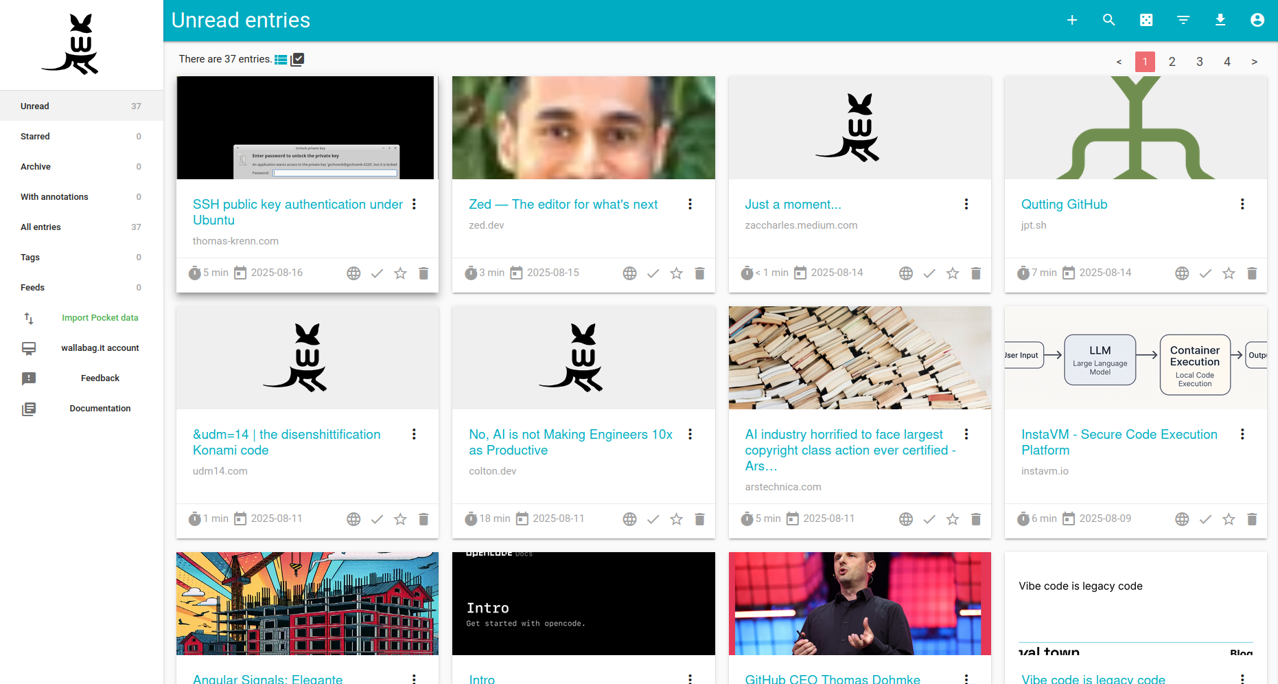 Screenshot von Wallabag